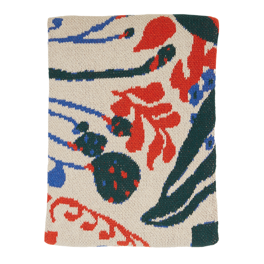 Knit Throw - Poppies and Lotus Flax