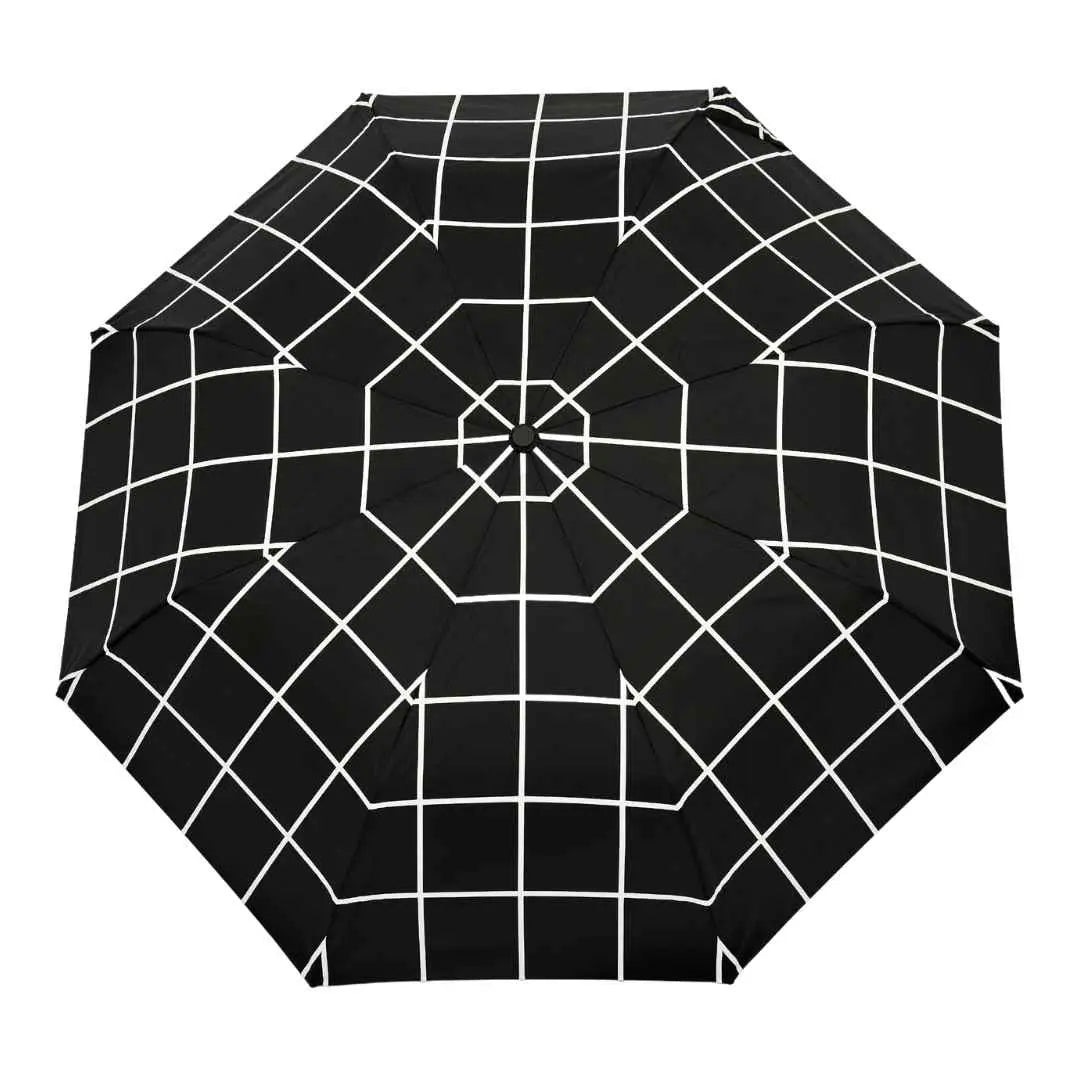 Compact Eco-Friendly Umbrella- Black Grid