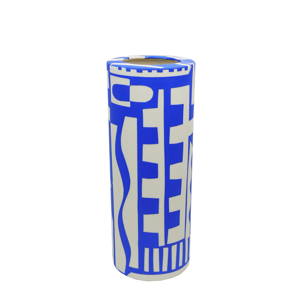 A blue and white hand painted vase.