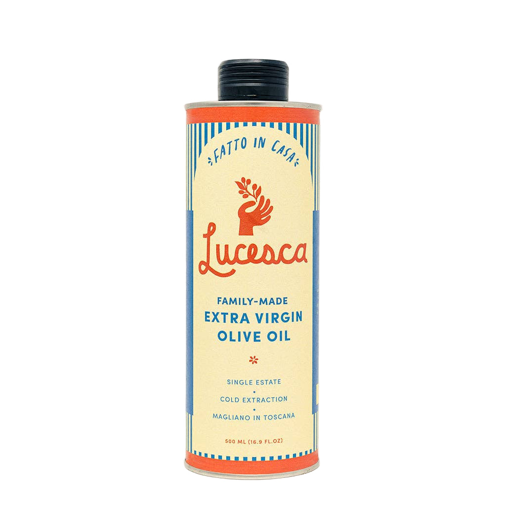 Lucesca extra virgin olive oil bottle on a white background