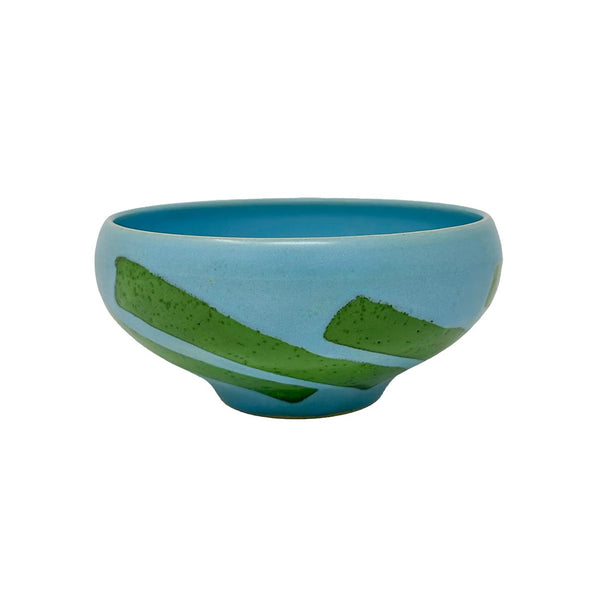 Baby Blue Bowl with Grass Green Shapes