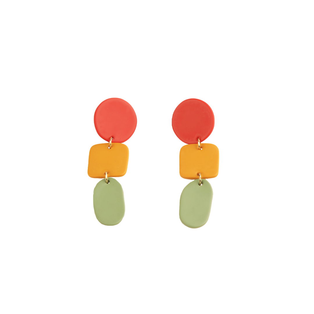 Clay Geometric Tricolor Earrings, Cherry/Sage