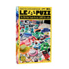 LE PUZZ puzzle box with colorful retro electronic devices on a white background