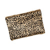 Leopard print clutch bag on a beige background