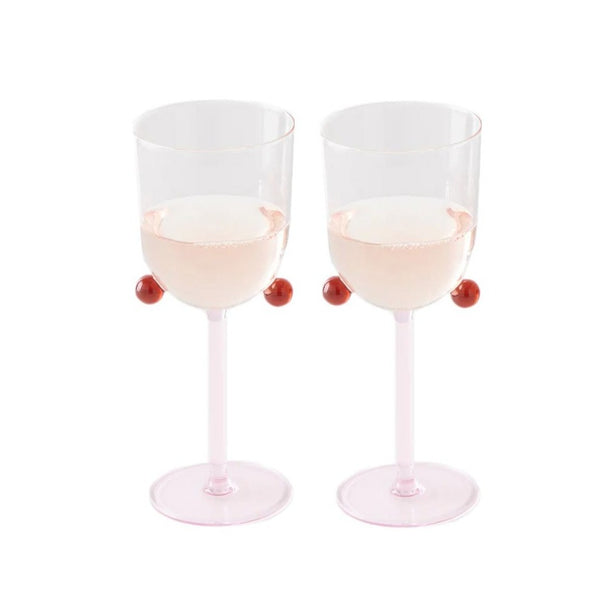 2 Pom Pom Wine Glasses