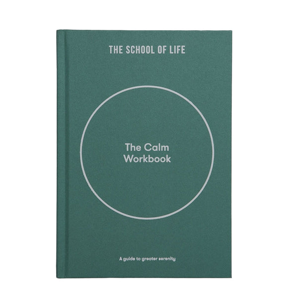 Green book titled 'The Calm Workbook' by The School of Life on a white background