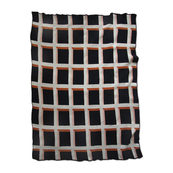 Windowpane Knit Throw Blanket in Blush / Black / Terracotta